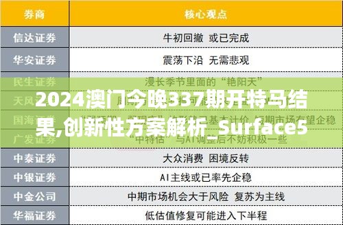 2024澳門今晚337期開特馬結果,創新性方案解析_Surface53.172-6