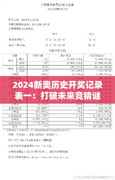 2024新奧歷史開(kāi)獎(jiǎng)記錄表一：打破未來(lái)競(jìng)猜謎團(tuán)