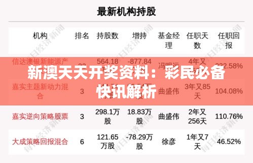 新澳天天開獎資料：彩民必備快訊解析