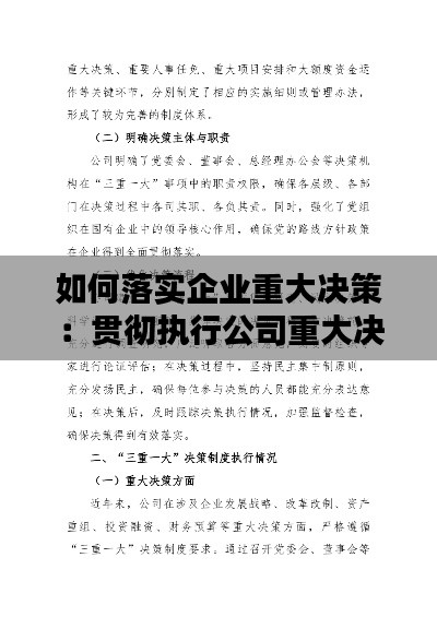 如何落實企業重大決策：貫徹執行公司重大決策和工作部署情況 