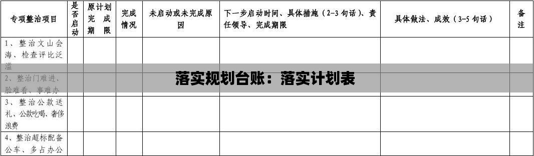 落實(shí)規(guī)劃臺(tái)賬：落實(shí)計(jì)劃表 